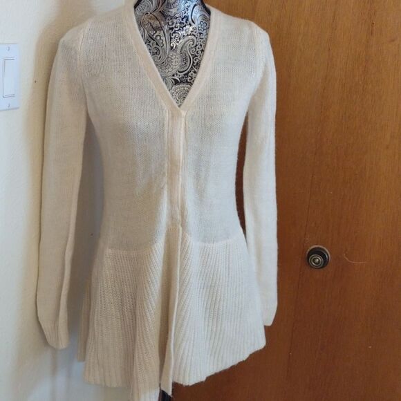 Zara Knit Alpaca sweater wool blend cardigan cream color size L - Picture 2 of 9
